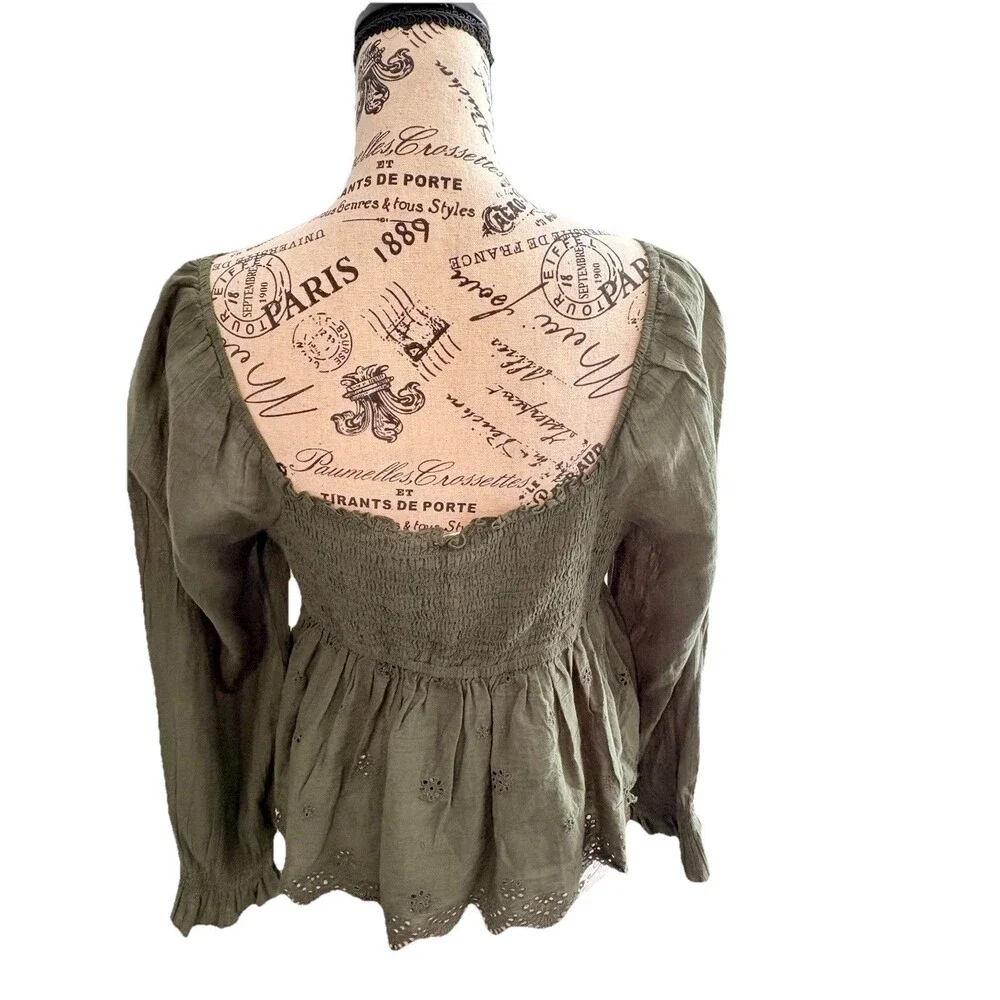 American Eagle Green Eyelet Long Sleeve Large Crop Top Fairycore Cottagecore